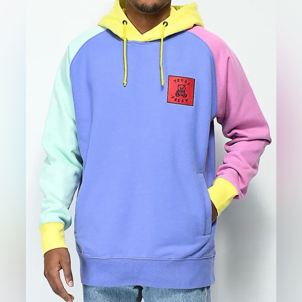Teddy Fresh Men's Long Sleeve Multi Colorblock Cotton Hoodie Sweatshirt Size S